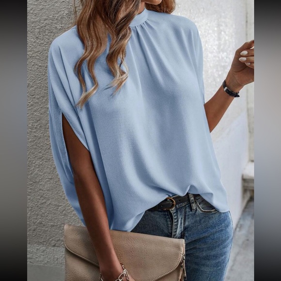 Boho baby blue tie back batwing sleeve top - Picture 5 of 14